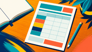 Un bulletin scolaire et un cahier posés sur un bureau.
